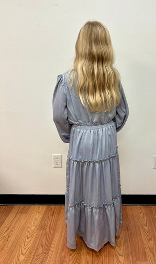 Sadie & Sage Tween Winter Silver Tier Skirt Midi Dress - All About Me Boutique