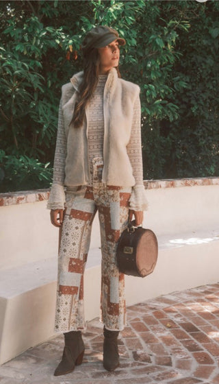 Anniewear Patchwork Print Wide-Leg Pants