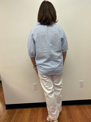 Seersucker Stripe Blouse - All About Me Boutique