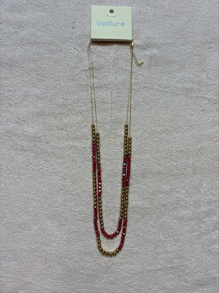 MK - Iridescent Red and Gold Beads on Gold Chain - All About Me Boutique