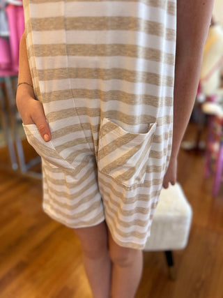 Girls Beige and White Striped Tallulah Romper - All About Me Boutique