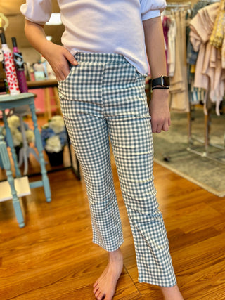 Hayden Girls Blue & White Checkered Pull - On Cropped Pants - All About Me Boutique