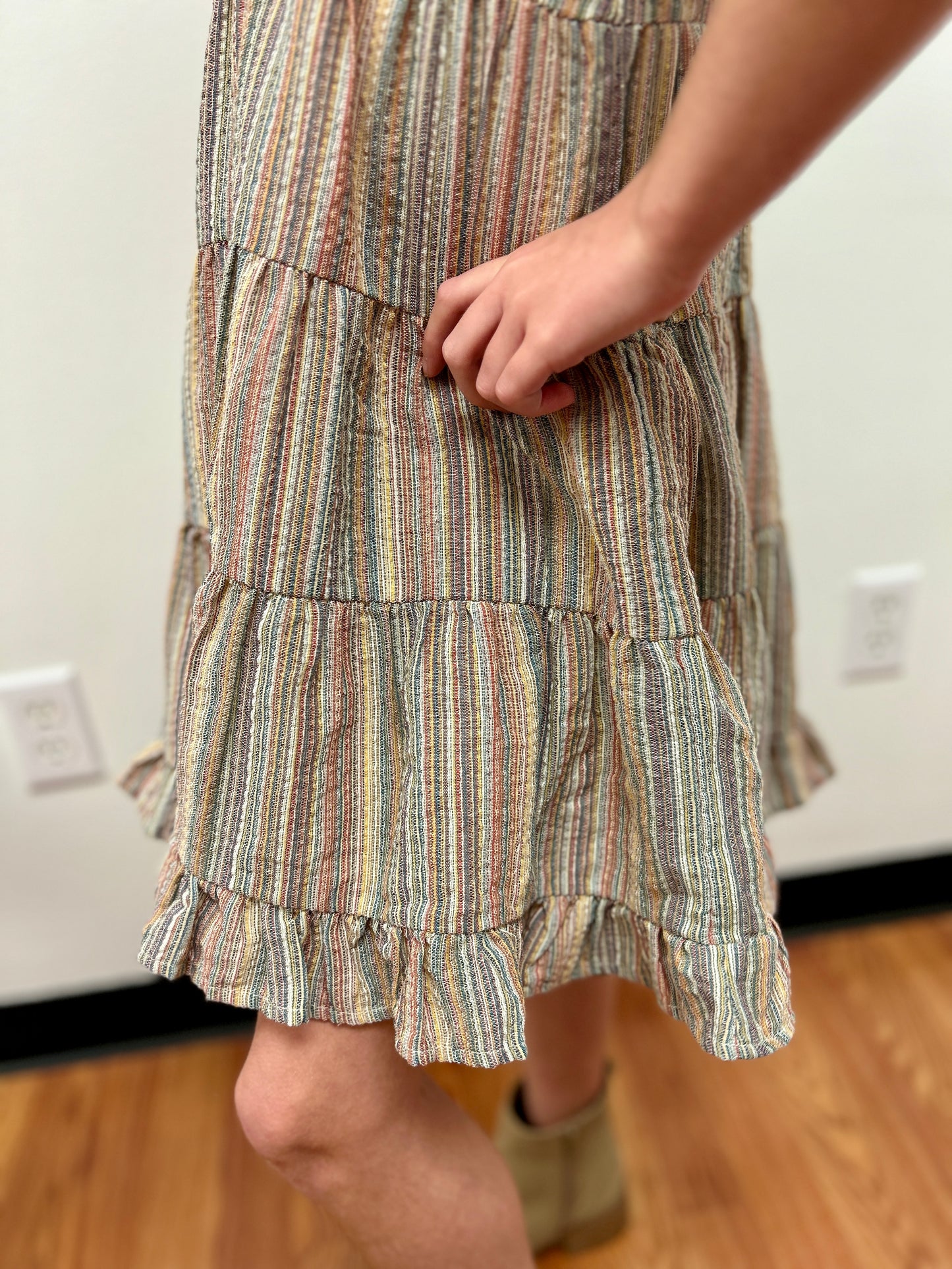 Vignette Girls Boho Striped Dress - Lace Trim