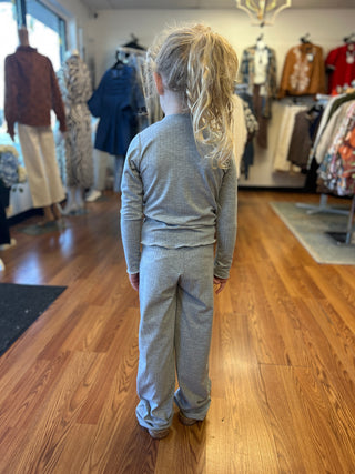 Girls' Heather Grey Ribbed Wide Leg Pant