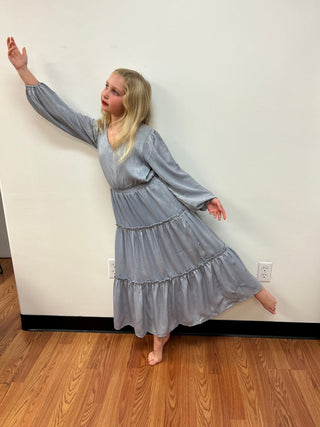 Sadie & Sage Tween Winter Silver Tier Skirt Midi Dress - All About Me Boutique
