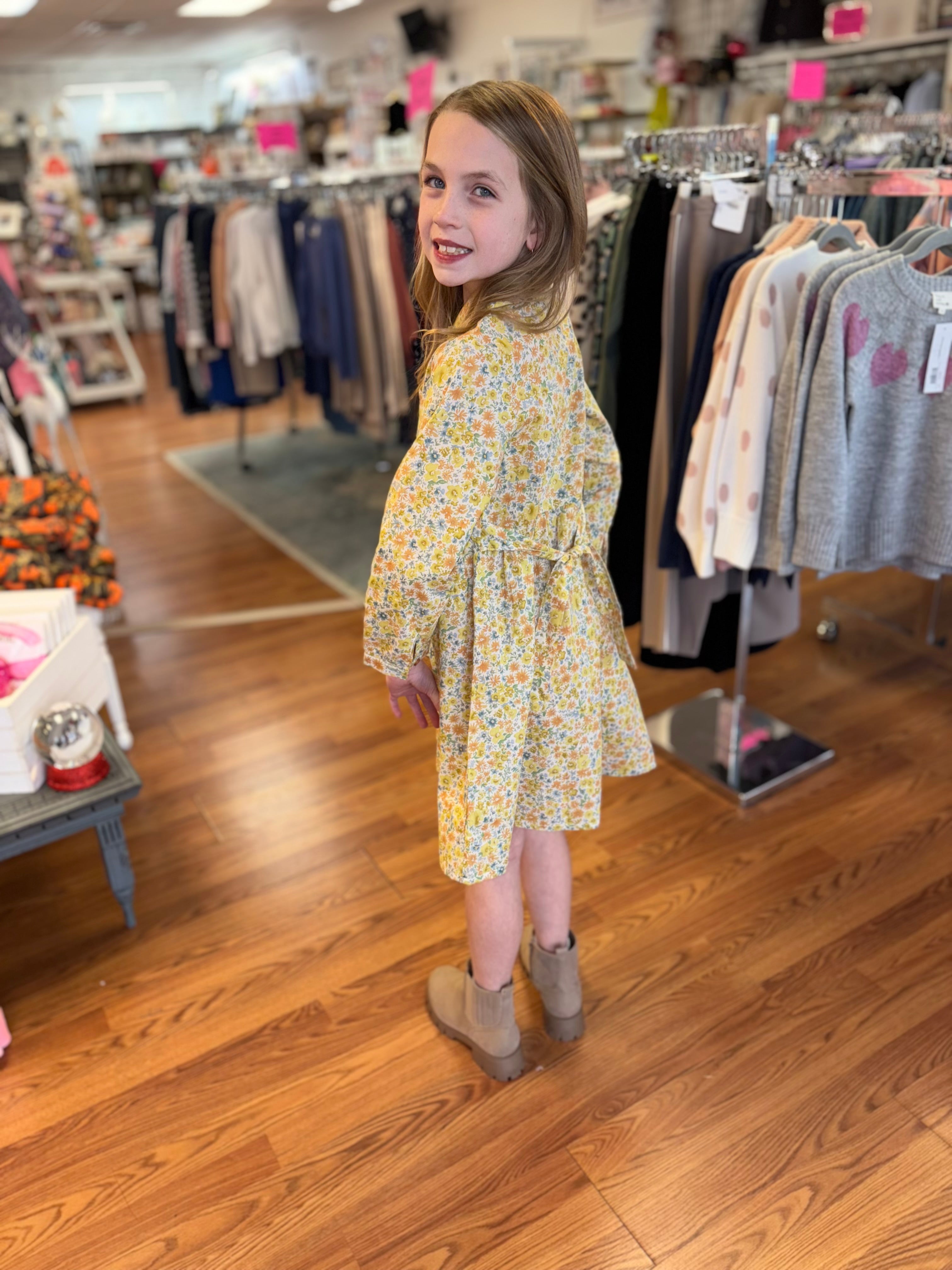 Vignette Girls Floral Shirtwaist Dress -  Tie Waist