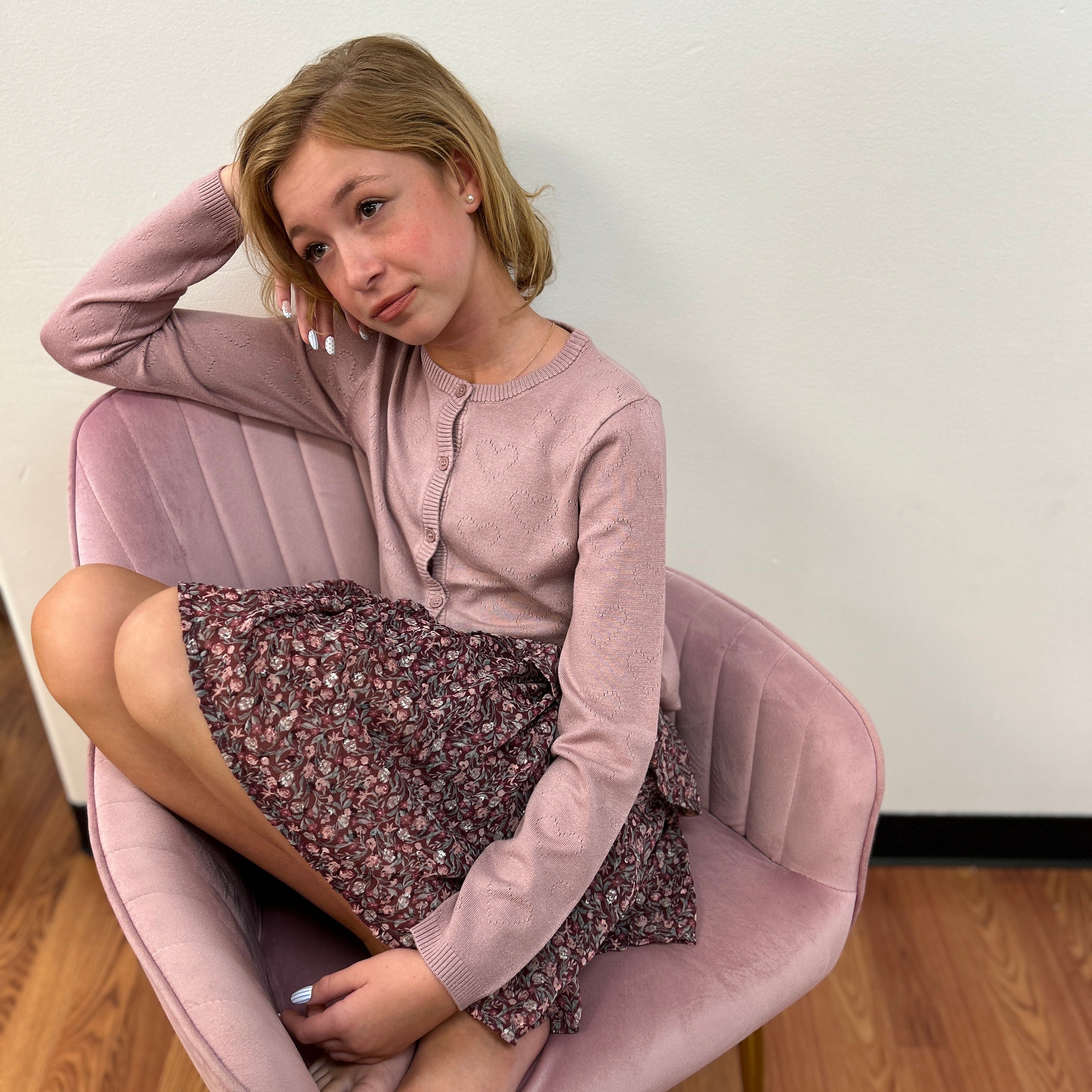 Creamie Girls Raspberry Floral Elastic Tiered Skirt - Elastic Waist Peplum Skirt