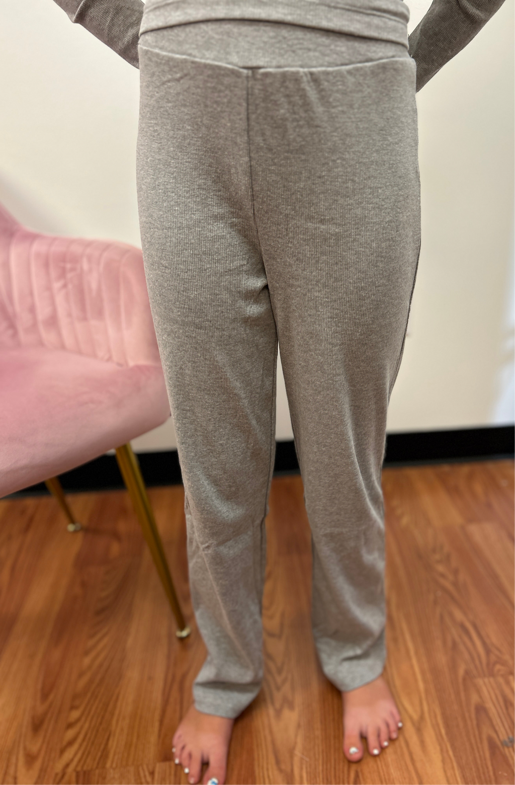 Creamie Girls Heather Gray Rib Knit Trouser