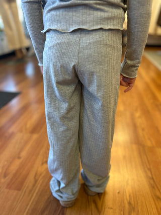 Girls' Heather Grey Ribbed Wide Leg Pant