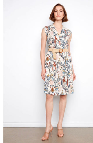 Charlie B Printed Linen Cotton Dress With Straw Belt
