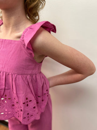 May Girls Eyelet Crop Pant and Babydoll Top - All About Me Boutique