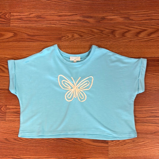 HLA - Girls Drop Shoulder Butterfly Crop T