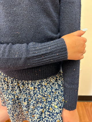 Mini Molly Girls Navy Blue Sequin Sweater - Metallic Knit Top - All About Me Boutique