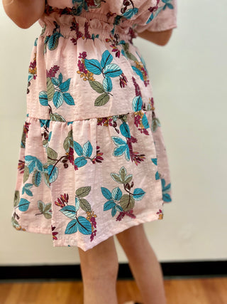 AC407 Girls Light Pink Floral Tiered Skirt - All About Me Boutique