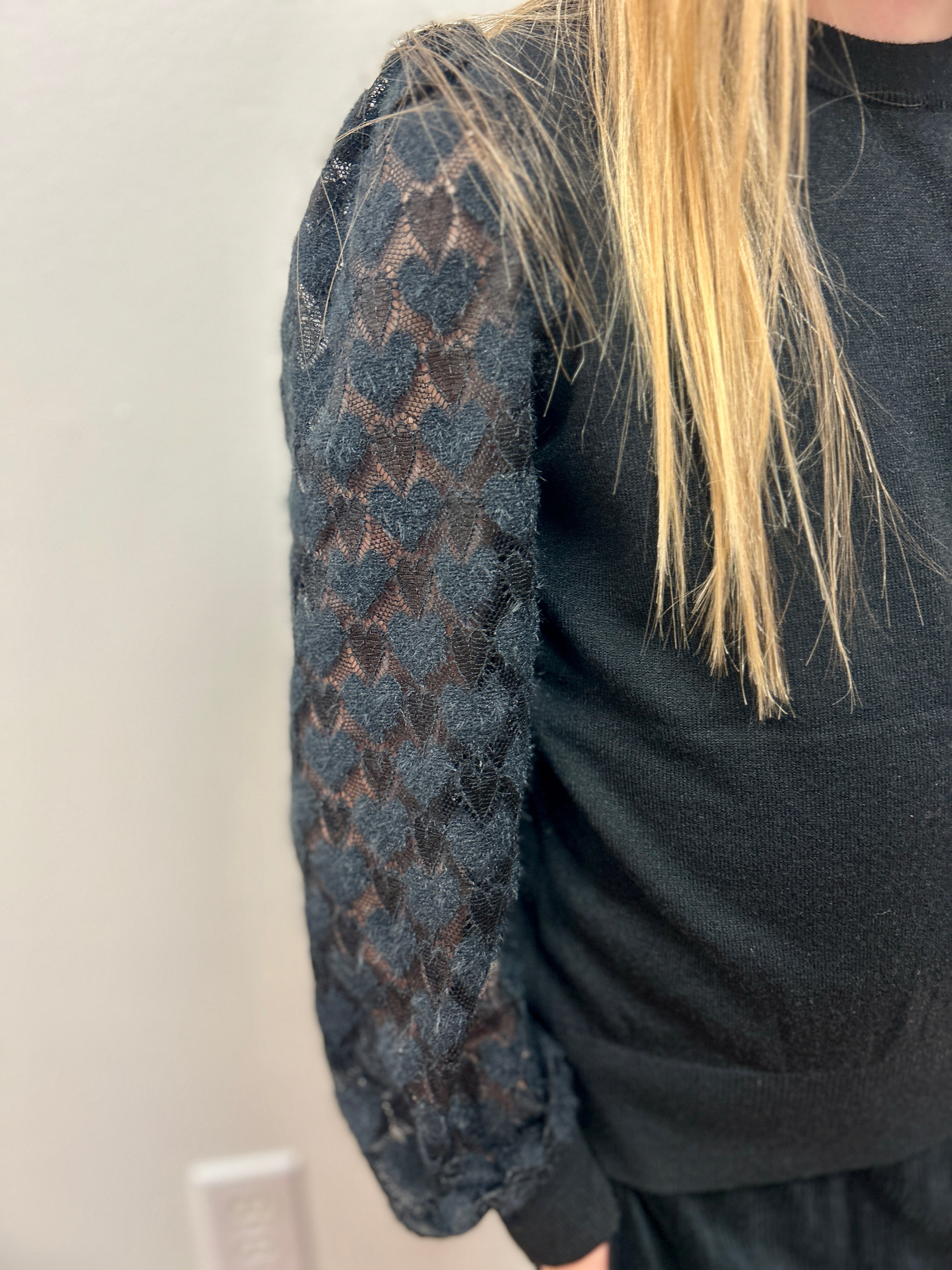 Mini Molly Girls Black Lace Sleeve Knitted Sweater