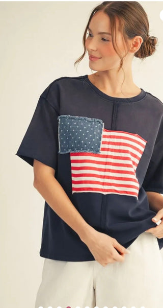 American Flag Patch Casual Top