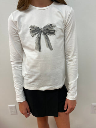 Mayoral Girls Long Sleeve Bow Embellished Tee - Soft Cotton Blend - All About Me Boutique
