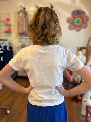 Girls White Knit Blinged Short Sleeve Tee by Molly Bracken - All About Me Boutique