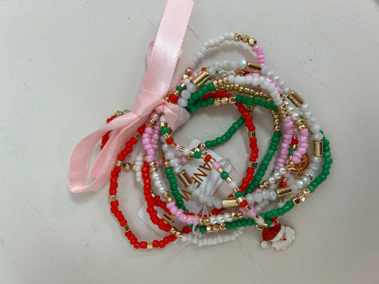 JM- Girls Red Green and White Bracelet with Santa