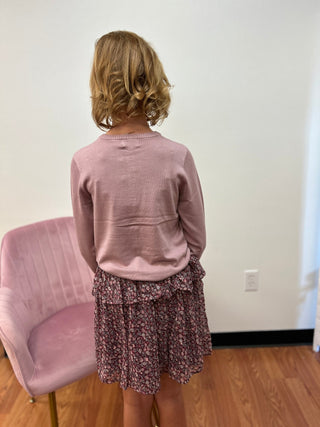 Creamie Girls Mauve Pointelle Heart Cardigan - Soft Knit Sweater - All About Me Boutique