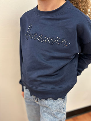 Creamie Girls Navy Bling and Ruffle Dreamer Sweatshirt - All About Me Boutique