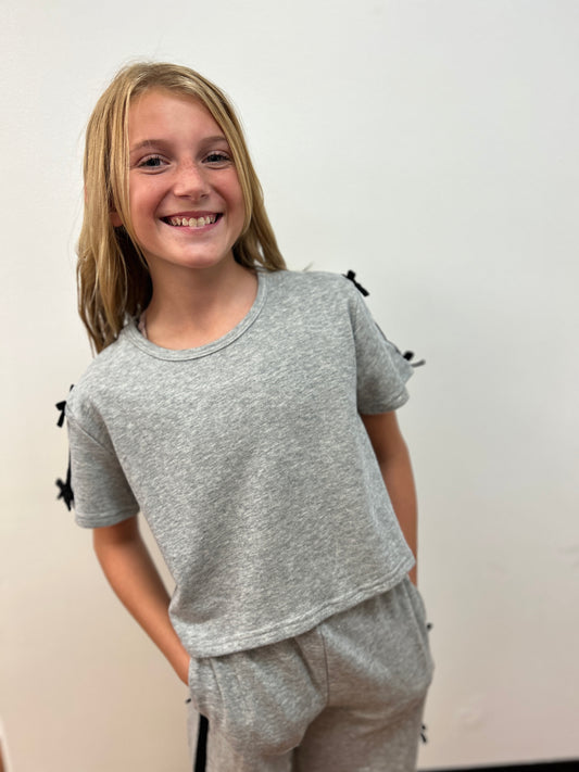 Hay Girls French Terry Top With Bow Embellishment