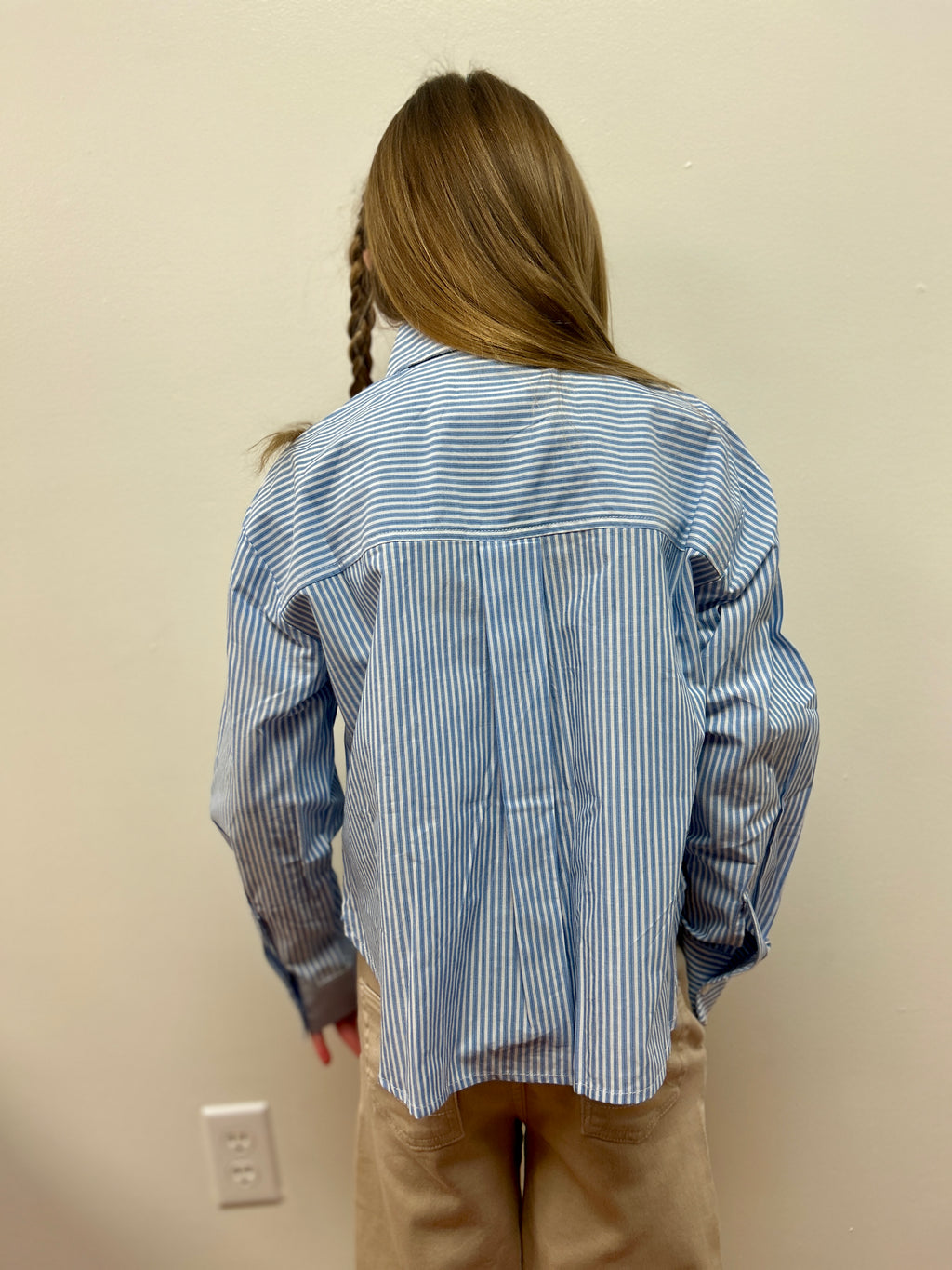 Mayoral Girls Oversized Pinstripe Blouse - Collared