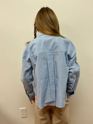 Mayoral Girls Oversized Pinstripe Blouse - Collared - All About Me Boutique