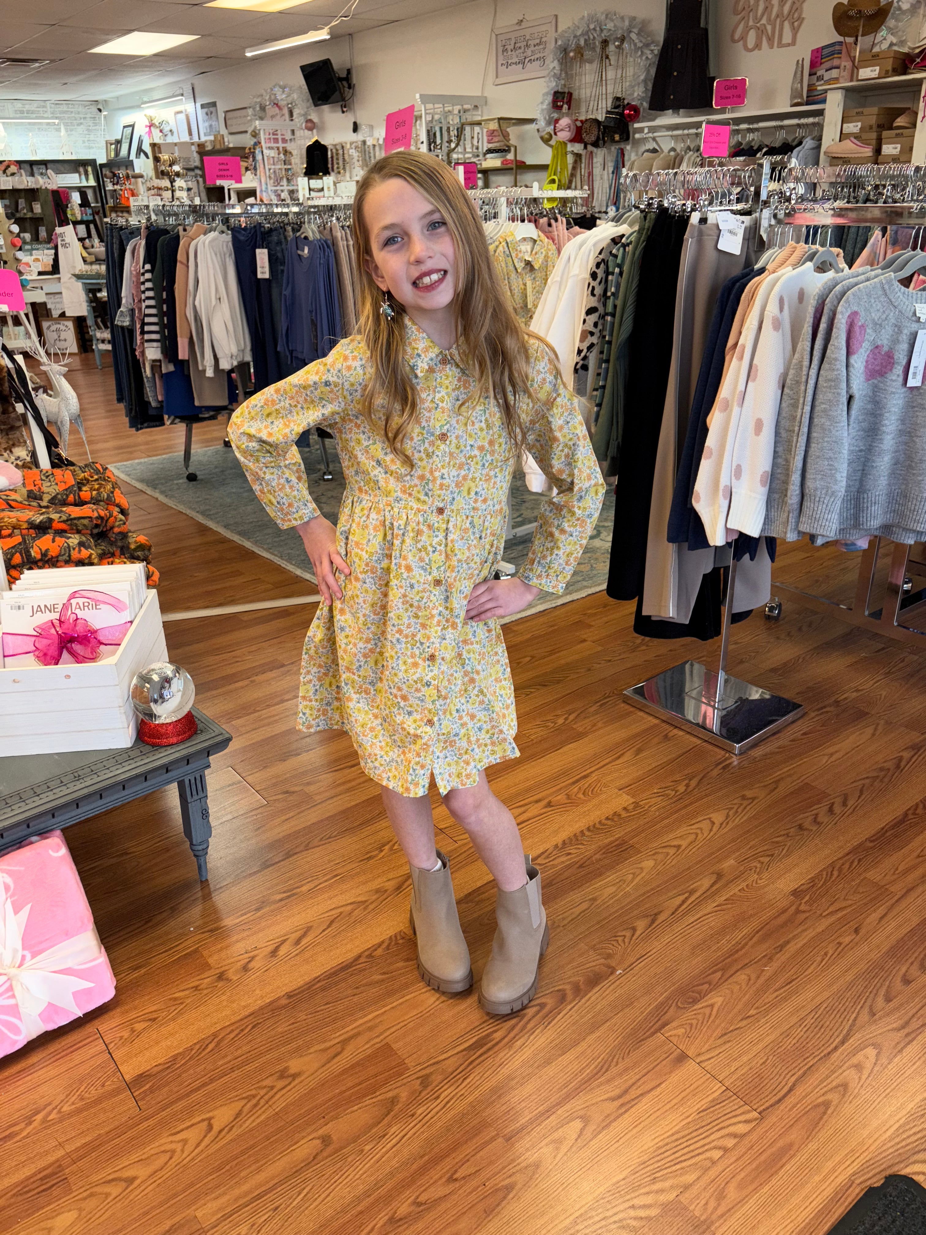 Vignette Girls Floral Shirtwaist Dress -  Tie Waist