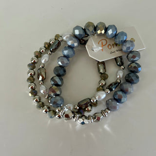 MK - Shades of Blue and Silver Bracelet with Pearls - All About Me Boutique