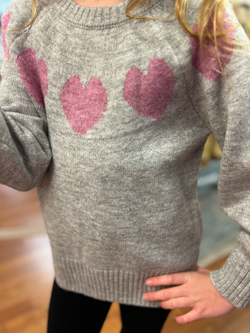 H & A Tween Girls Crew Neck Raglan Heart Sweater
