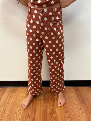 Hayden Girls Rust and Cream Polka Dot Knit Trouser - All About Me Boutique