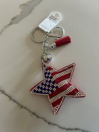 USA Flag Star Keychain Rhinestone