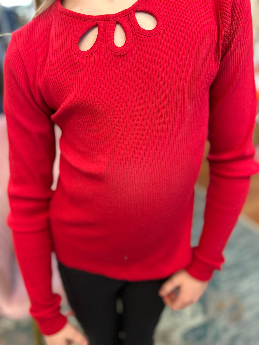Mayoral Girls Red Rib Knit Tee