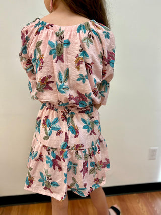 AC407 Girls Light Pink Floral Tiered Skirt - All About Me Boutique