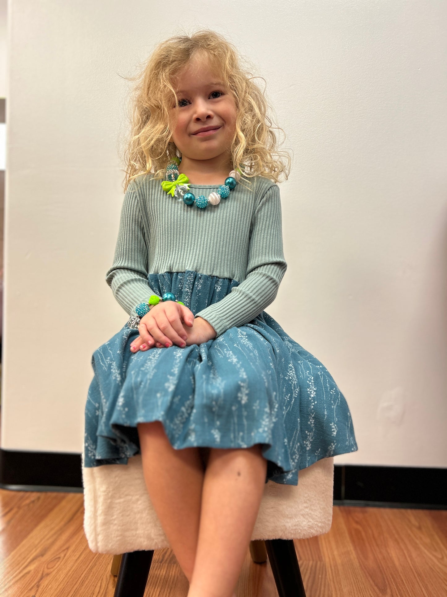 Vig-Girls Aqua and Teal Tiered Dress