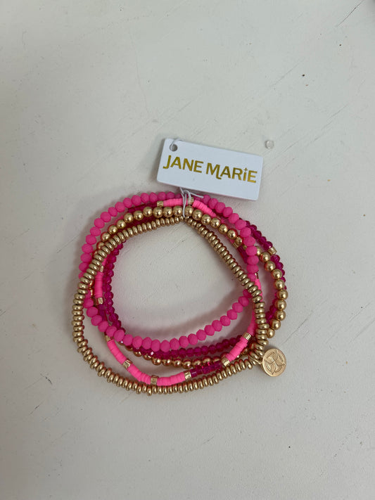 JM- Girls Hot Pink Beaded Stretch Bracelet