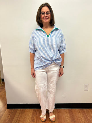 Seersucker Stripe Blouse - All About Me Boutique