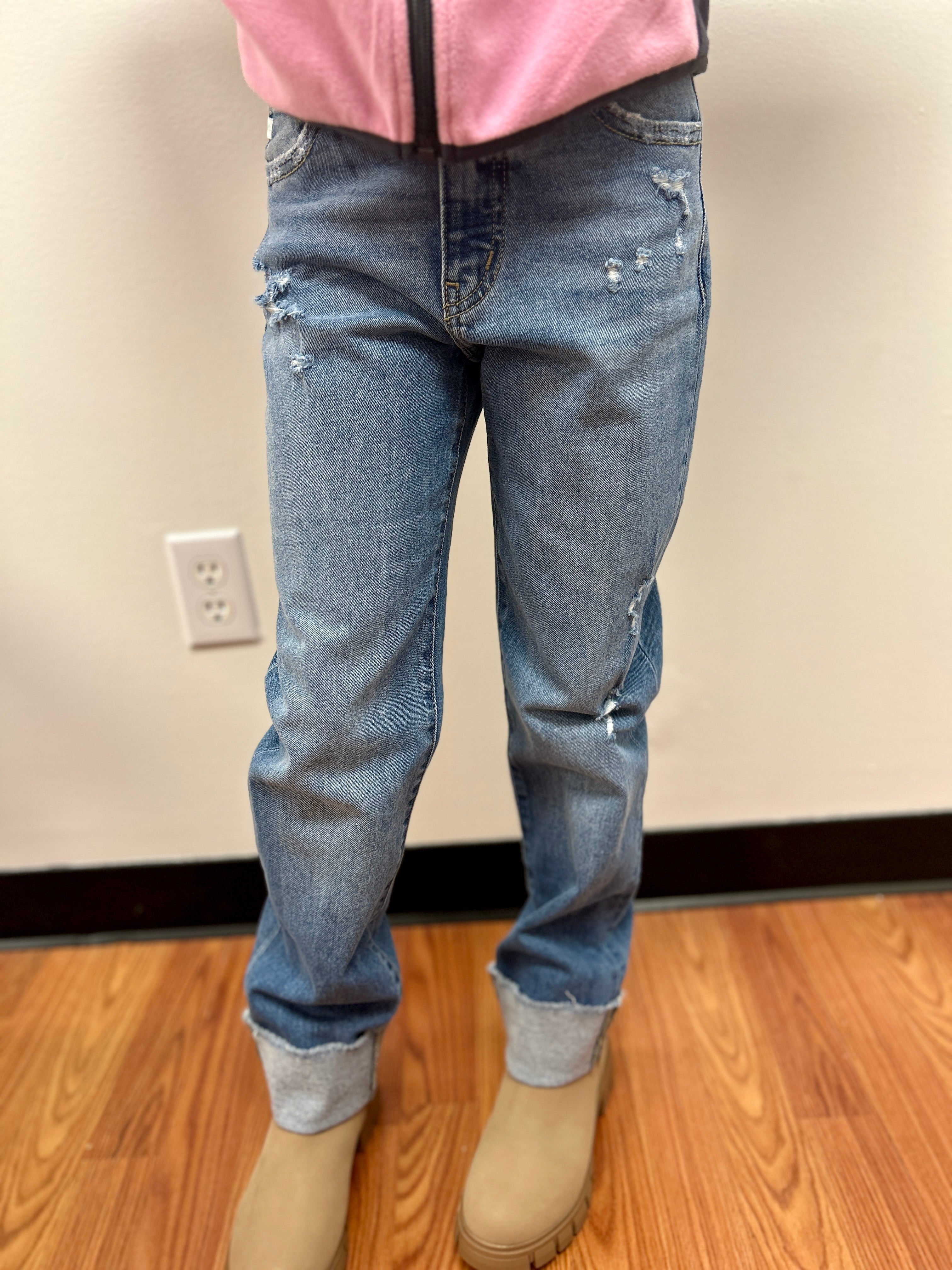 KanCan Girls High Rise Straight Leg Jeans - Cuffed