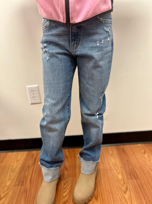 KanCan Girls High Rise Straight Leg Jeans - Cuffed