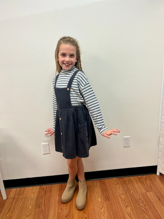 Vignette Charcoal Blue Corduroy Pinafore Jumper