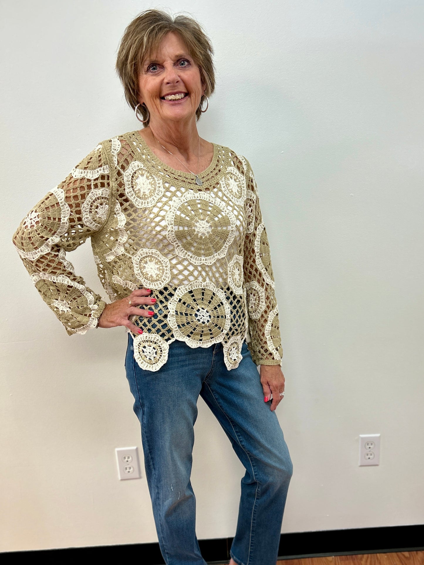 Jewel Neck Crochet Top