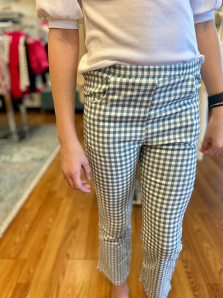 Hayden Girls Blue & White Checkered Pull - On Cropped Pants - All About Me Boutique