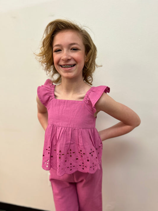 May Girls Eyelet Crop Pant and Babydoll Top