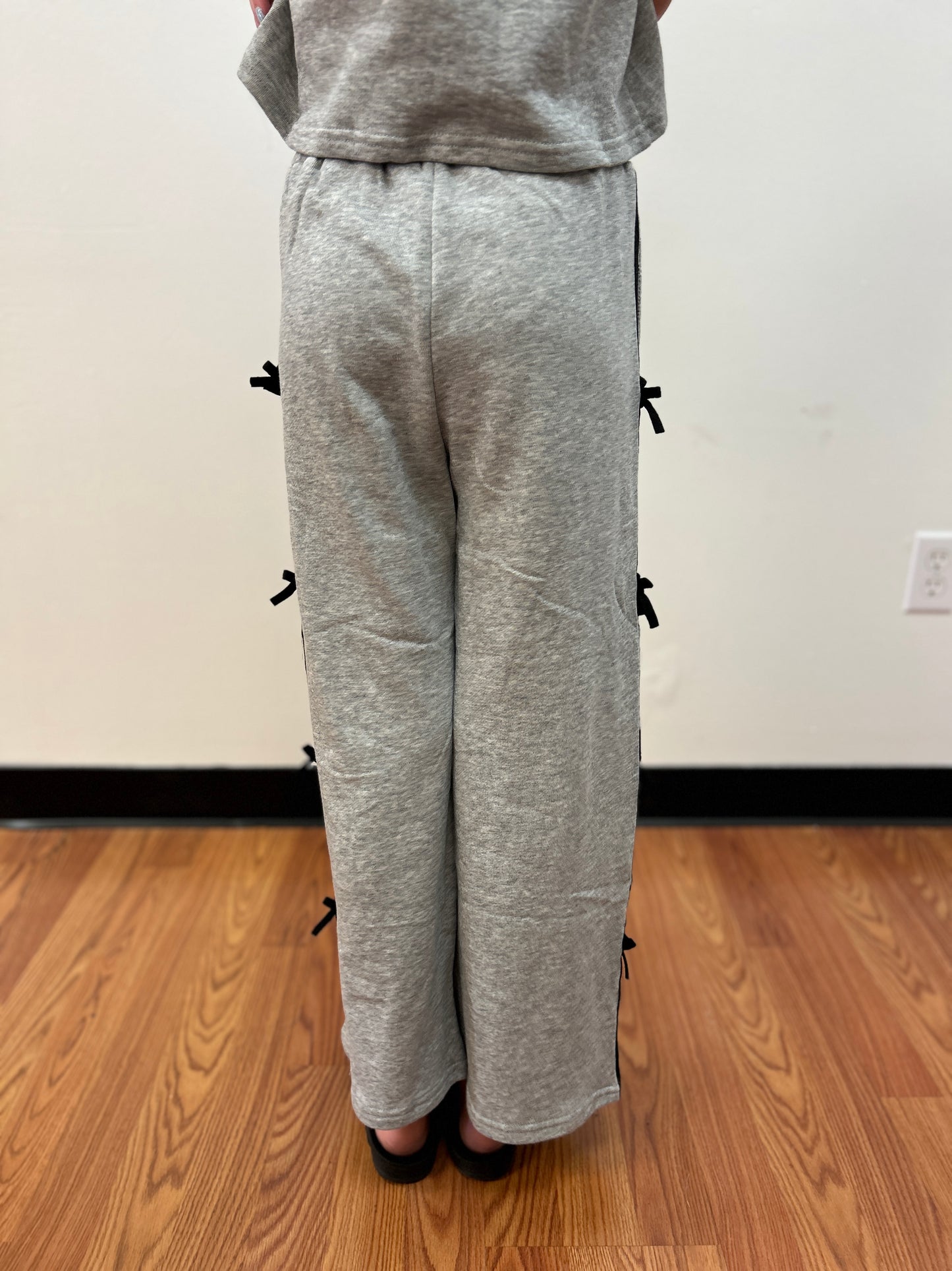 Hay Girls Wide Leg French Terry Pants with Bow Embellishment