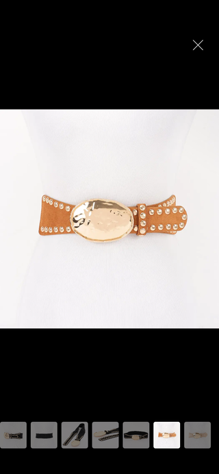 Women's Faux Suede Elastic Belt with Hammered Metal Buckle