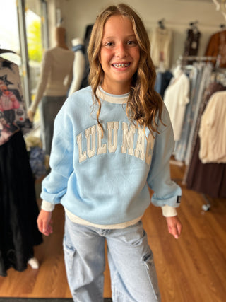 Lulu Mac Girls Color Block Light Blue/White - Stitch Sweatshirt