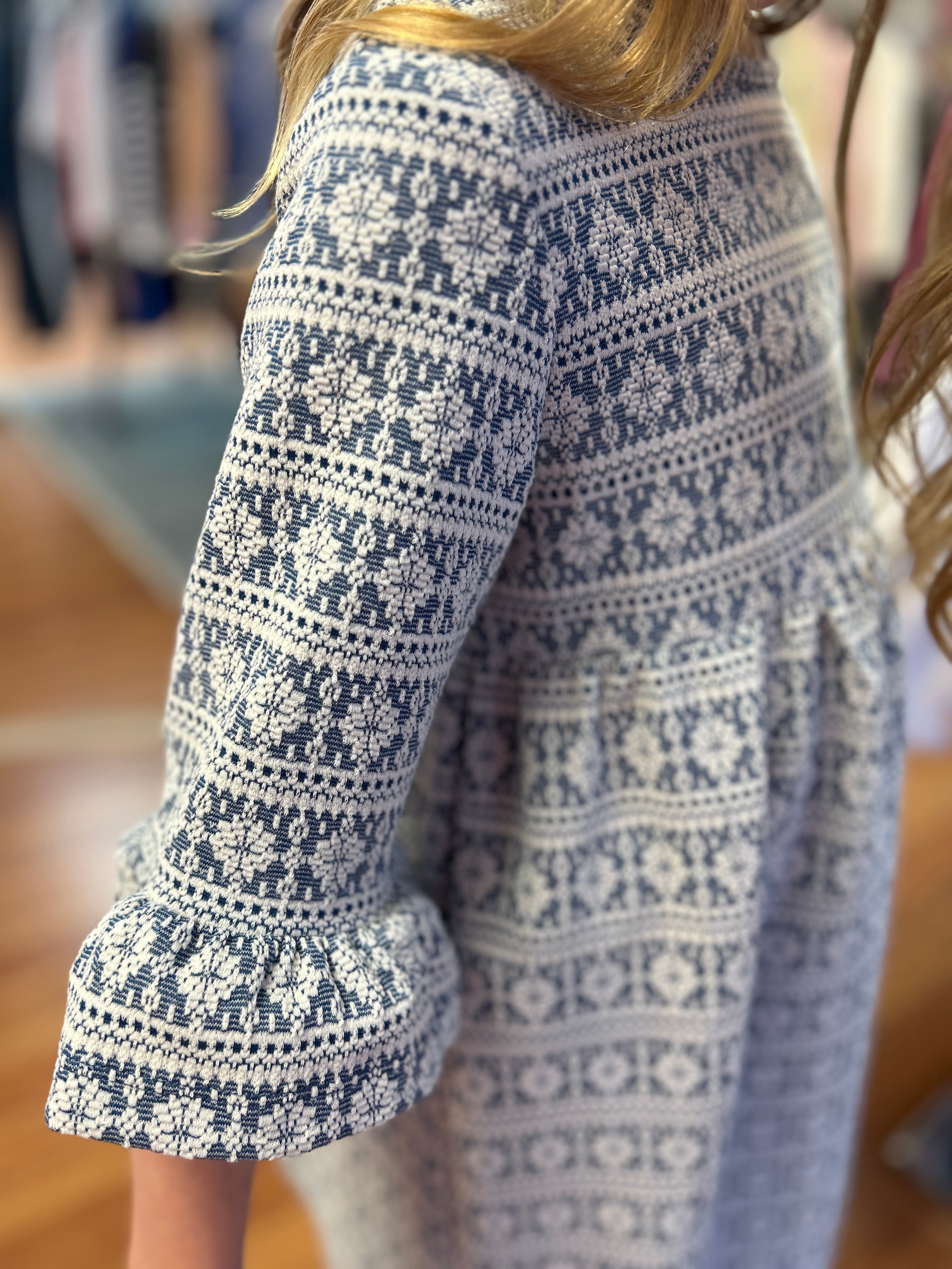 Vignette Blue and White Snowflake Empire Waist Dress