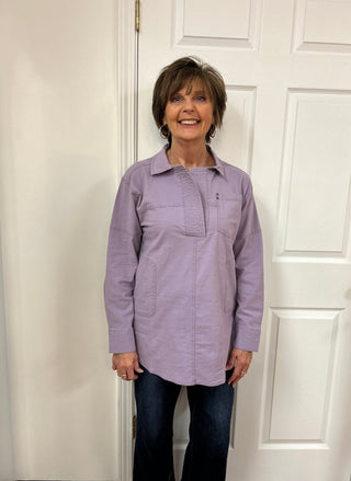 Lilac Long Sleeve Blouse - Oversized Tunic Fit - All About Me Boutique