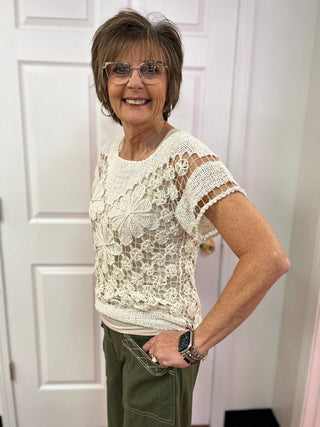Rejane Short Sleeve Crochet Top - All About Me Boutique